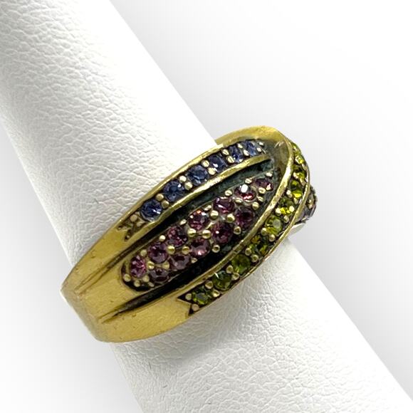 Heidi Daus Ring Vintage Classic Kiss Pink Purple Green Pave Crystal Encrusted - Picture 4 of 8